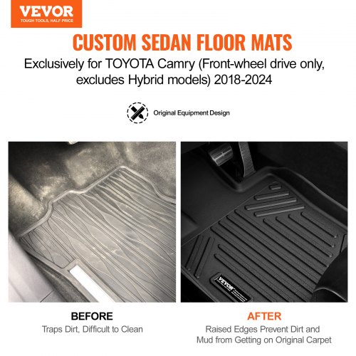 

VEVOR Tapis de Voiture sur Mesure, Compatible avec Toyota Camry 2018-2024, Tapis de Sol Automobile 3PCs pour Avant et 2e Rangée, Revêtements de Sol en TPE, Facile à Nettoyer, Protection pour SUV, Noir