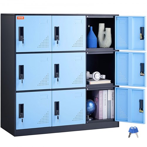 

VEVOR Armoire à Casier 9 Portes, Vestiaire Consigne en Métal pour Employés avec Fente pour Cartes, Casier Consigne avec Clés, Capacité de Charge 30 kg, Rangement pour Bureau École Gym Magasin Bleu