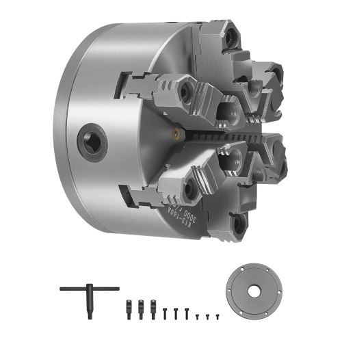

VEVOR Mandrin de Tour à 6 Mâchoires, 160 mm, Mandrin Auto-centrage avec Plaque Support Adaptateur à Came, Plage de Serrage 3-160 mm, en Fonte HT300, avec Vis Clé en T, pour Tours à Bois et Métal