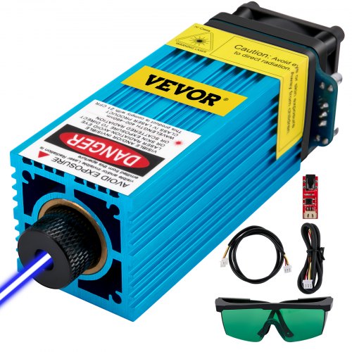 VEVOR Module Laser CNC 15W Tête Laser Gravure 450nm Bleu 12V 5A PWM/TTL Interface Laser 2 Broches Mode Spot par Point Distance de Travail 20-50 mm pour Machine à Graver Graveur 1610pro, 3018, 3018pro
