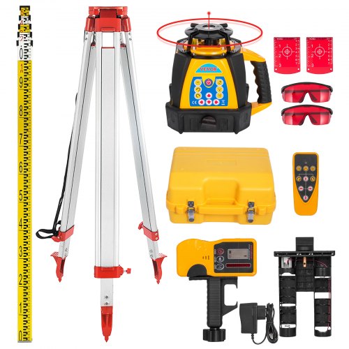 VEVOR Niveau Laser Rotatif avec Trépied et Mire Portée Mesure 500 m Faisceau Rouge Niveau Laser Auto