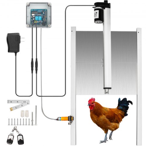 VEVOR Kit de Porte Automatique pour Poulailler, Porte Automatique du Poulailler en Aluminium, Résiste aux Prédateurs, Poulets Poules Oies (12,6 x 11,8 pouce / 32 x 30 cm, Argent Contrôleur de Temps)