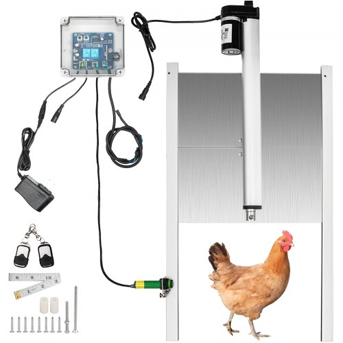 VEVOR Kit de Porte Automatique pour Poulailler, Porte Automatique du Poulailler en Aluminium, Résiste aux Prédateurs, Poulets Poules Oies (12,6 x 11,8 pouce / 32 x 30 cm, Argent Capteur de Lumière)