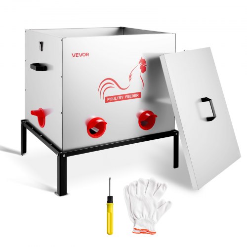 

VEVOR Mangeoire Automatique pour Poules 38,56 kg Distributeur de Nourriture pour Volailles 6 Ports d'Alimentation, en Acier Galvanisé, Anti-Gaspillage Étanche Anti-Nuisible, avec Loquet et Poignée