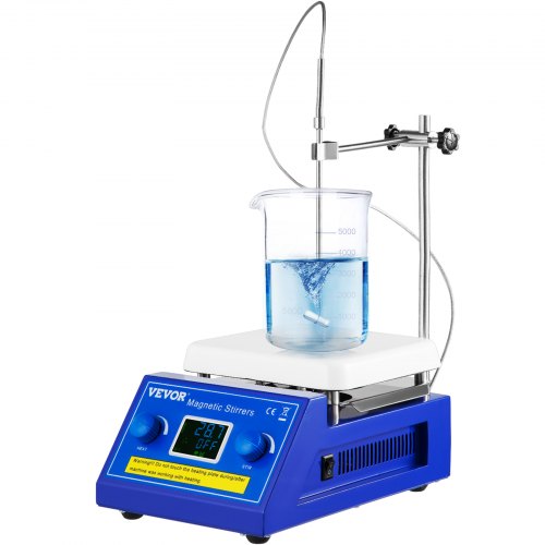 VEVOR Agitateur Magnétique Chauffant 200-2000 tr/min 5 L Mélangeur Magnétique à Plaque Chauffante jusqu'à 320°C Agitateur de Laboratoire LED Double Commande avec Support Recherche Étude Expérience