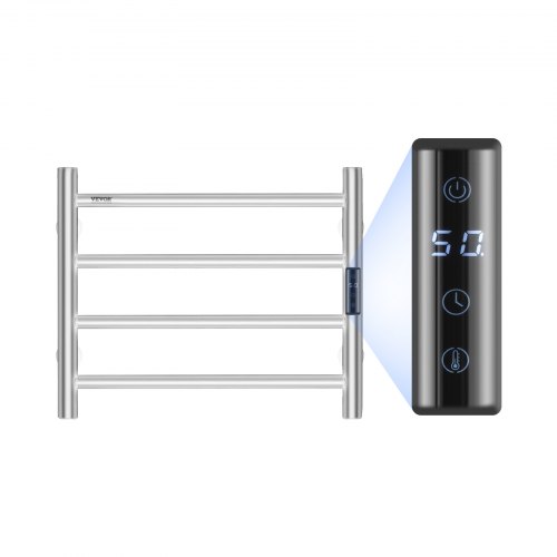 

VEVOR Radiateur Sèche-Serviettes Électrique 4 Barres, Porte-Serviettes Chauffant Mural, Chauffe-Serviettes à Température Réglable, Étanche IPX5, avec Minuterie et Écran LED, Salle de Bain, Argenté