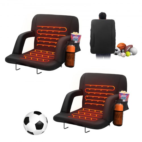 

VEVOR Siège de stade double chauffant avec support dorsal, siège de gradin large chauffant à 3 niveaux, rembourré pliable avec crochet, poche, porte-gobelet, pour événement sportif, concert, 2 pcs