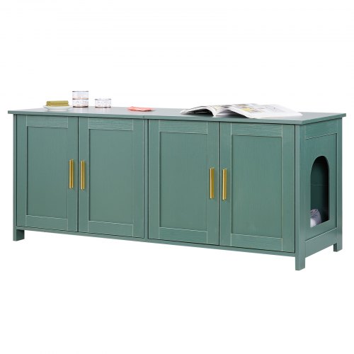 

VEVOR Meuble Bac à Litière Chat Armoire Cache Maison de Toilette de Chat Intérieur, avec 4 Portes et 2 Entrées, Niche Cache-litière en Bois, pour la Plupart Bacs à Litière Chats, 120x45x50 cm, Vert