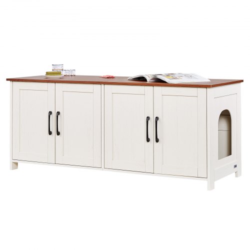 

VEVOR Meuble Bac à Litière Chat Armoire Cache Maison de Toilette de Chat Intérieur, 4 Portes 2 Entrées, Niche Cache-litière Bois, pour la Plupart Bacs à Litière Chats, 120x45x50 cm, Marron et Blanc