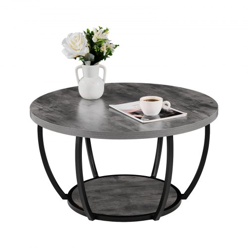 

VEVOR Table Basse Ronde, Table de Salon en Bois à 2 Niveaux, Meuble de Rangement Plateau de 80,5 cm, avec Rangement Ouvert, Structure Métallique Robuste et Minimaliste, pour Bureau Salon, Gris
