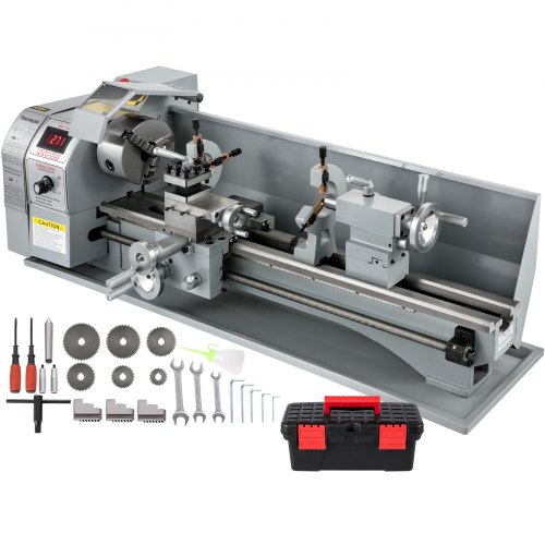 VEVOR Tour à Métaux de Précision 750 W 220 x 750 mm Mini Tour à Bois à Vitesse Variable 50-2250±10% tr/min Tour Électronique Professionnel Tour Réglable en Métal pour Tournage Perçage Filetage Coupe