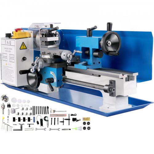 VEVOR Tour à Métaux de Précision 180x300 mm Vitesse Variable 0-2250 tr/min 550 W Moteur Kit de Mini Tour à Métal Réglable avec Lampe Mobile Porte-outil Mandrin à 4 Mors pour Traitement de Mini Pièces
