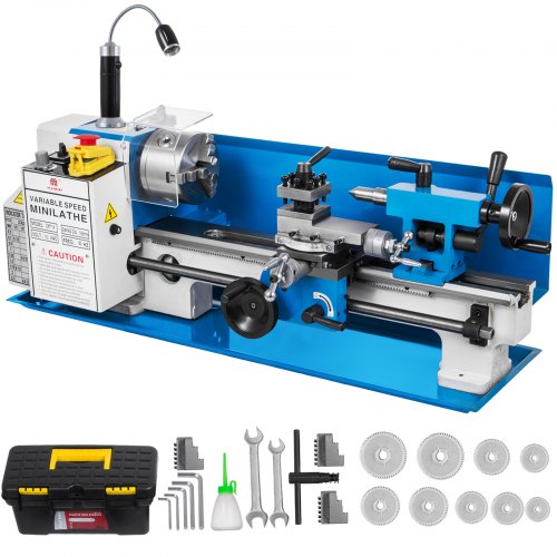 VEVOR Tour de Fraisage de Précision 7x14 Vitesse Variable 50-2500tr/min Moteur 220V en Nylon Kit Mini Tour à Métal avec Lampe Mobile pour Travaux de Précision Travaux d'Usine