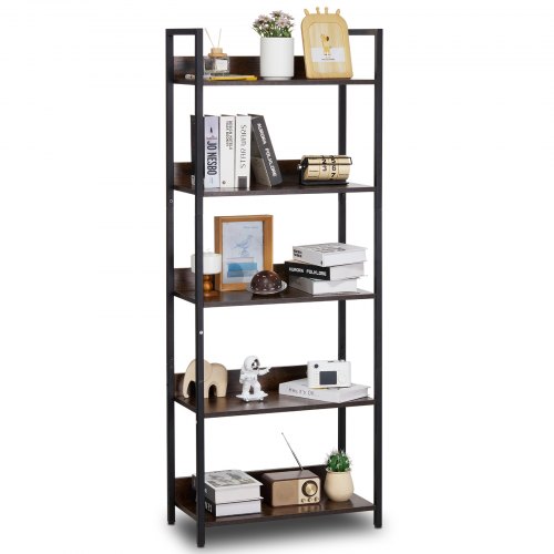 

VEVOR Bibliothèque en métal, étagère industrielle rectangulaire à 5 niveaux, bibliothèque de rangement vintage rustique avec étagères ouvertes, étagère de rangement sur pied, pour salon chambre bureau