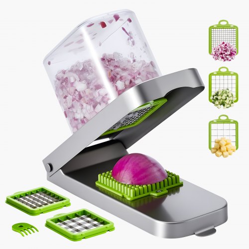 

VEVOR Hachoir à Légumes Coupe Légumes avec 3 Lames Acier Inoxydable et Récipient