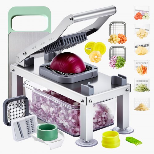 

VEVOR Mandoline Cuisine Hachoir à Légumes Coupe Légumes Tout-en-un avec 9 Lames en Acier Inoxydable et Récipient, Râpe à Fromage, Coupe Oignons et Pommes de Terre, Gadgets de Cuisine Hachage Rapide