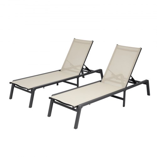 

VEVOR Bain de Soleil, Capacité de Charge 181,44 kg, Chaise Longue Jardin Pliable Inclinable en Aluminium, Lot de 2, avec 5 Positions Réglables, pour Extérieur, Piscine, Plage, Terrasse, Patio, Pelouse