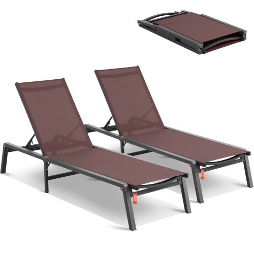 

VEVOR Chaise longue jardin extérieur pour patio réglable 5 positions 2PCS marron