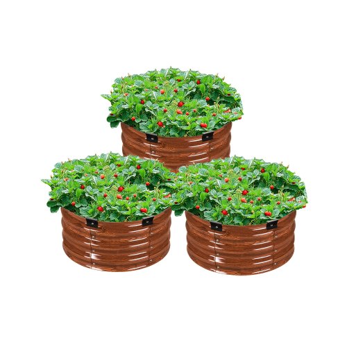 

VEVOR Jardinière 590x265 mm Lit de Jardin Surélevé Métal Galvanisé Bac de Plantation Rond Fond Ouvert pour Cultiver Fleurs Herbes Plantes Succulentes dans Jardin Terrasse Patio Balcon, Grain de Bois