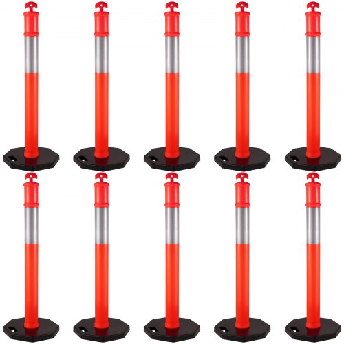 VEVOR 10PCS Poteaux de Signalisation Plastique Cône de Circulation Orange 110 cm Caoutchouc avec 1 Bande Réfléchissante 25 cm pour Contrôle et Marquages de Danger, Parking, Trottoirs, Trafic, Foule