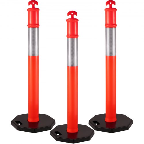 VEVOR 3PCS Poteaux de Signalisation Plastique Cône de Circulation Orange 110 cm Caoutchouc avec 1 Bande Réfléchissante 25 cm pour Contrôle et Marquages de Danger, Parking, Trottoirs, Trafic, Foule