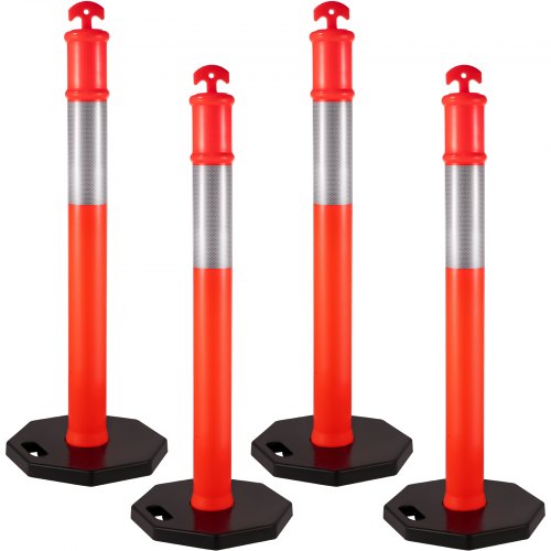 VEVOR 4PCS Poteaux de Signalisation Plastique Cône de Circulation Orange 110 cm Caoutchouc avec 1 Ba