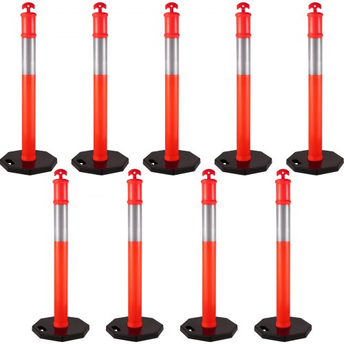 VEVOR 9PCS Poteaux de Signalisation Plastique Cône de Circulation Orange 110 cm Caoutchouc avec 1 Bande Réfléchissante 25 cm pour Contrôle et Marquages de Danger, Parking, Trottoirs, Trafic, Foule
