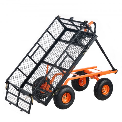 

VEVOR Chariot à benne basculante, capacité de charge 181 kg, chariot de jardin en métal robuste avec cadre facile à assembler, poignée convertible 2 en 1, roues 255 mm, chariot utilitaire pour pelouse