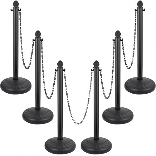 VEVOR Poteau de Signalisation Lot de 6Pcs Poteaux de Circulation Noir avec 4 Chaînes de 1m, Poteau de Séparation en Plastique 99 cm, Poteaux Balisage pour Club Restaurant Exposition Contrôler Foule