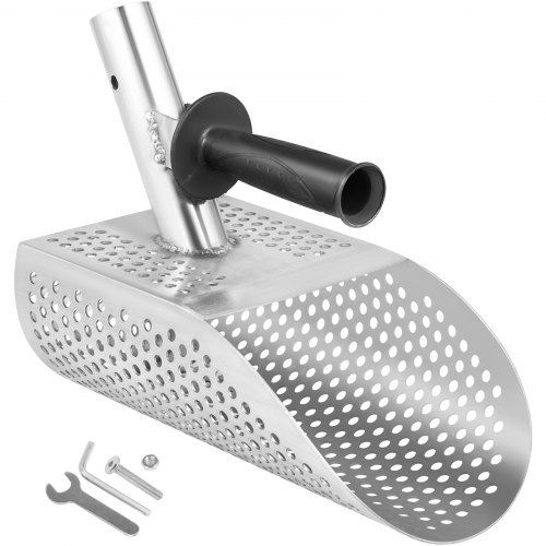 VEVOR Pelle à Sable pour Détection des Métaux 20x29 cm Pelle à Sable Détecteur de Métaux Acier Inoxydable 2 mm Pelle Tamis Détection Léger avec Poignée Trou Rond 10 mm Creusage Chasse au Trésor Or