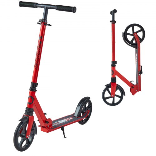 

VEVOR Trottinette pour enfants 8 ans et plus, ados et adultes, patinette à 2 roues, guidon réglable en hauteur, plateau antidérapant, pliable et légère pour garçons et filles à 100 kg, rouge et noir