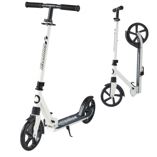 

VEVOR Trottinette pour enfants 8 ans et plus, ados et adultes, patinette à 2 roues, guidon réglable en hauteur et plateau antidérapant, pliable et légère pour garçons et filles à 100 kg, blanc et noir
