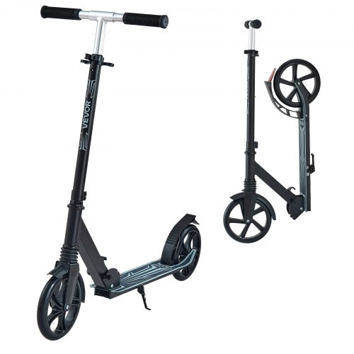 

VEVOR Trottinette pour enfants de 8 ans et plus, ados et adultes, patinette à 2 roues, guidon réglable en hauteur et plateau antidérapant, cadre pliable et léger pour garçons et filles à 100 kg, noir