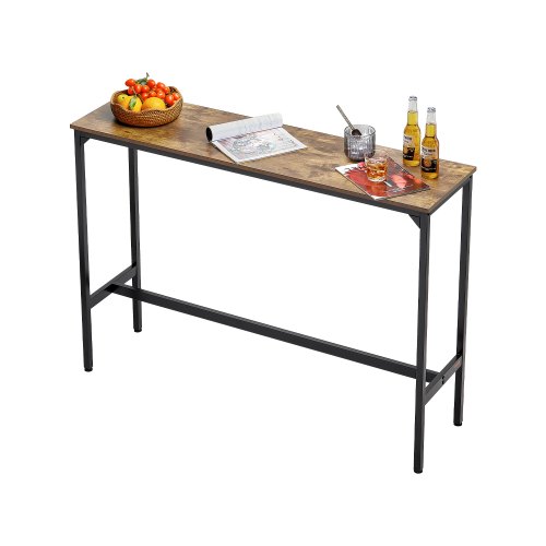 

VEVOR Table de bar, 1397 x 381 x 991 mm, table de pub haute avec cadre en métal robuste, bureau haut de bar à cocktails étroit et long, facile à assembler, pour cuisine, salon, fêtes, brun rustique