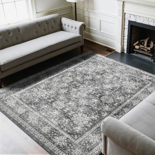 

VEVOR Tapis Salon, 2,4 x 3 m, Grand Tapis Chambre Lavable et Antidérapant, Poils Courts et Denses, Résistant aux Griffures Animaux, Doux Confortable, Style Vintage, pour Chambre, Bureau, Entrée, Gris