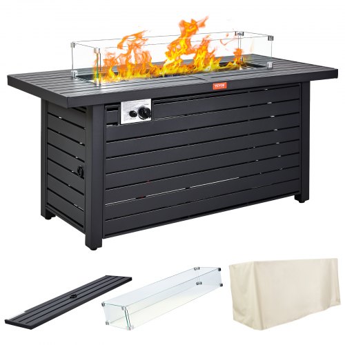 VEVOR Braséro d'Extérieur 137x56x63 cm Table Foyer à Gaz Propane de Jardin Acier au Carbone 50 000 B