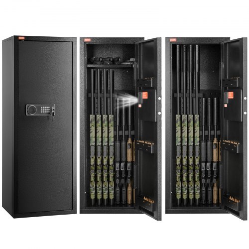 

VEVOR Armoire à 6-8 Fusils, Coffre-Fort pour Armes à Feu 2 Façons de Verrouillage par Clavier Numérique et Clés, avec Étagère Amovible et Système d'Alarme, Accès Rapide, pour Sécurité Domicile