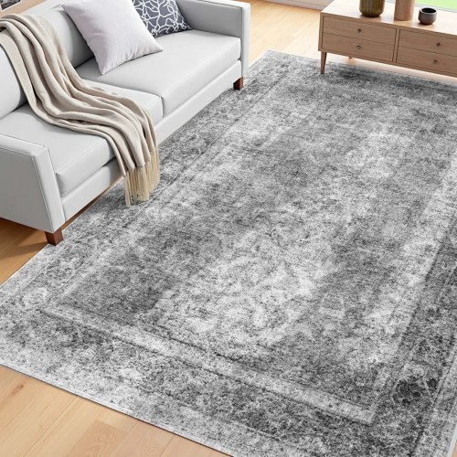 

VEVOR Tapis Salon, 1,8x2,7 m, Grand Tapis Chambre Lavable Antidérapant, Poils Courts et Denses, Résistant aux Griffures Animaux, Doux et Confortable, Style Bohème, pour Chambre, Bureau, Entrée, Gris