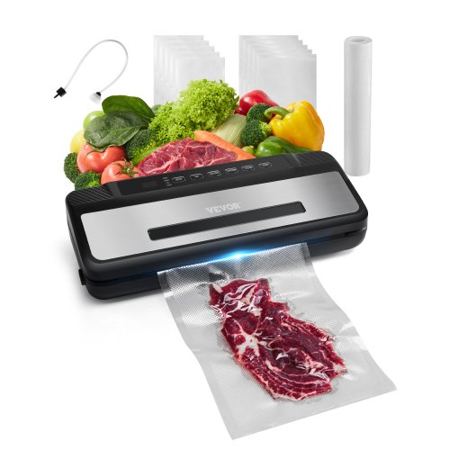 

VEVOR Machine Sous Vide Alimentaire, 120 W, Machine à Emballer Mise Sous Vide Aliments 80 kPa, Appareil de Scellage à Air Automatique Multifonctionnelle Compacte 7 en 1 avec Coupeur Intégré, 10 Sacs