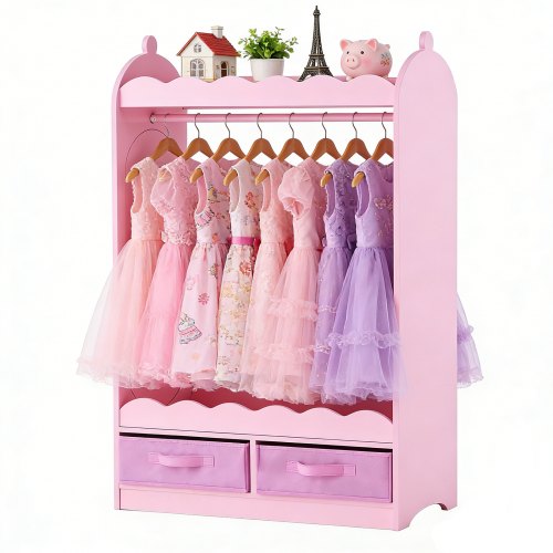 

VEVOR Penderie Enfant avec Miroir, Armoire de Déguisement pour Petite Fille avec Tiroirs et Tringle à Vêtements, Organisateur pour Costumes de Princesse, pour Chambre d'Enfant et Salle de Jeux, Rose