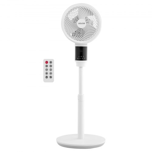 

VEVOR Ventilateur sur Pied 23 cm, Ventilateur Silencieux, Oscillation 80°, avec Télécommande, 9 Vitesses et 4 Modes Intelligents, Minuterie 24 h, Hauteur Réglable, pour Chambre, Salon et Bureau, Blanc