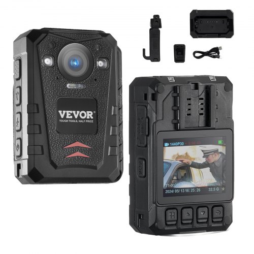 

VEVOR 1440P Caméra-Piéton pour Police 64G Batterie 3500 mAh Vision Nocturne GPS