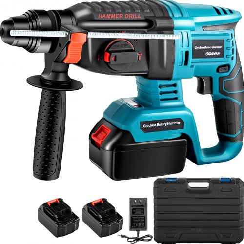 VEVOR Perceuse à Percussion sans Fil 18 V Marteau Perforateur Rotative sans Balais Perforateur sans Fil 4 Modes Réglables 0-4500 bpm Vitesse à Vide 0-1400 tr/min 2 Batteries Percer Bois Acier Béton
