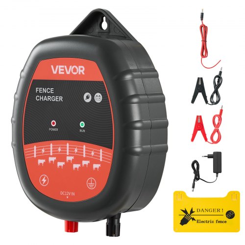 

VEVOR Chargeur de Clôture Électrique, 1 J, Électrificateur de Clôture Électrique, Compatible Alimentations CA CC Solaire, 10 kV, Indicateur LED, Portée 1-3 km, pour Empêcher Intrusion Animaux Sauvages