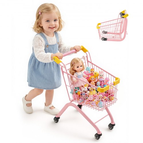 

VEVOR Chariot de Courses pour Enfants, Cadre en Acier, Chariot de Supermarché Jouet avec Roues Pivotantes, pour Enfants de 3 ans et plus, Panier en Maille Dense, Pliable et Panneau Arrière Relevable