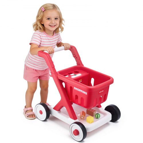 

VEVOR Chariot de Courses pour Enfants, Chariot de Supermarché Jouet en PP, avec Scanner, Aliments Factices, Lumières et Sons, Jeu d'Imitation pour Enfants de 2 ans et plus, Poignée Réglable en Hauteur