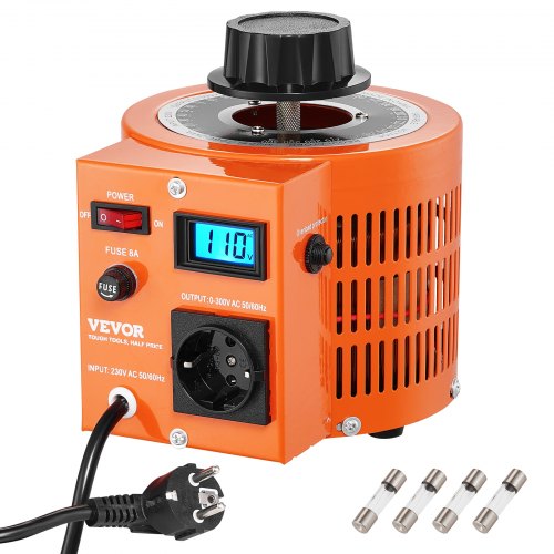 

VEVOR Transformateur de tension variable auto 2000 VA, 6,6 A, entrée 230 V, sortie 0-300 V, régulateur de tension AC LCD 4 fusibles, interrupteur de commande thermique pour maison, bureau industriel
