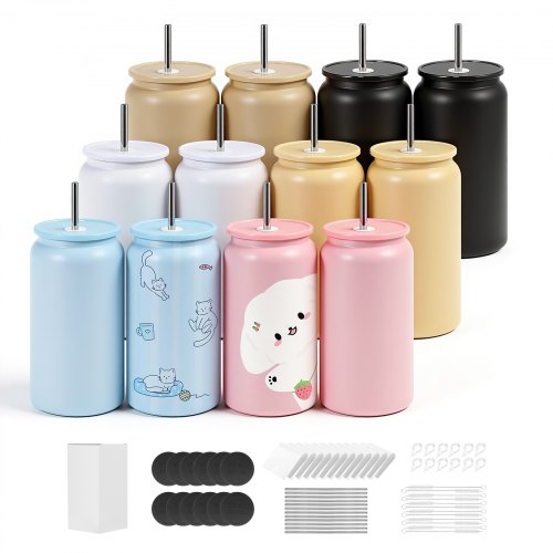 

VEVOR Gobelet à Sublimation Vierge 12PCs 473 mL, Gobelet Isotherme à Personnaliser en Inox, Bouteille Sublimable pour Personnalisation, Double Paroi Isolée, avec Couvercles et Pailles, Multicolores
