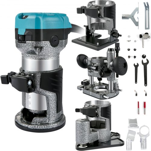 VEVOR Défonceuse électrique 710 W Affleureuse à Bois avec 4 Bases Fixe+Inclinable+Plongeante+Décalée