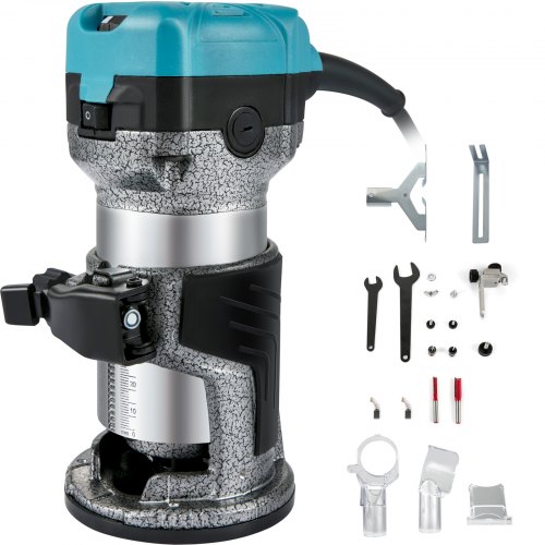 VEVOR Défonceuse à Main Électrique 710 W Affleureuse à Bois, 13000-33000 tr/min Kit de Routeur Compact, Outil Menuiserie de Routeur avec Base Fixe Mèches 6 mm+8 mm pour Rainurage Sculpture du Bois